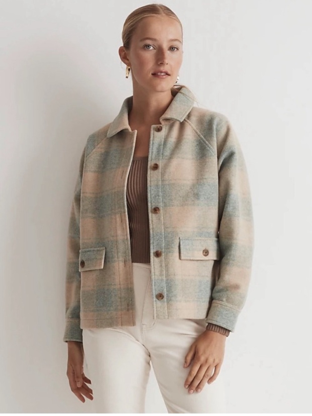 Madewell Brushed Jacquard Shirt Jacket in Plaid— Well Loved Condition - Picture 10 of 11
